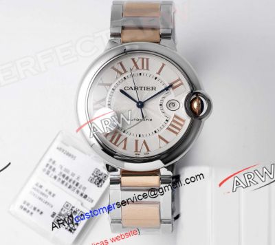 AF Cartier Ballon Bleu 42MM Two Tone Rose Gold White Face 2824 Movement Watch